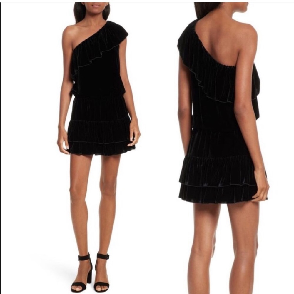 Joie one shoulder velvet black dress